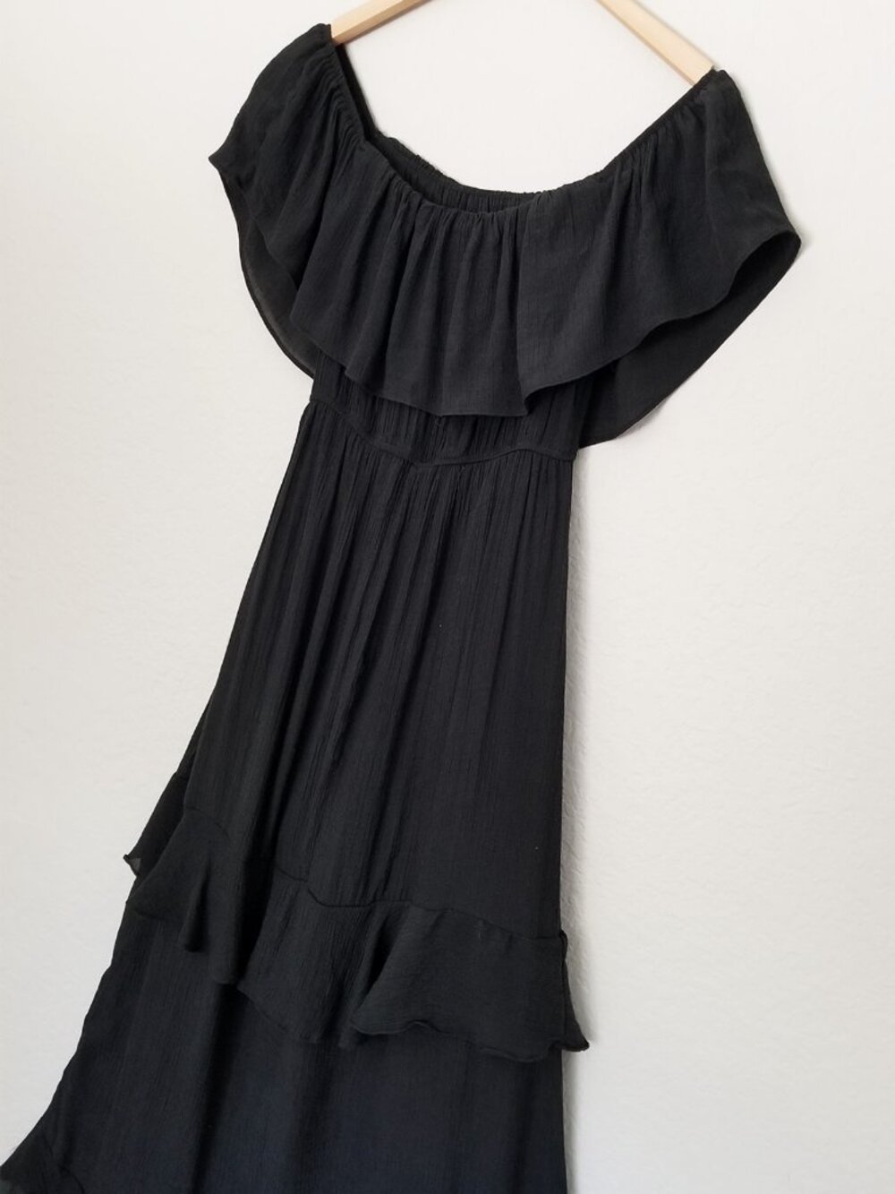 T By Talia Black Off Shoulder Ruffle Slits Long Maxi Dress M Gauze Summer Fairy - Picture 8 of 13